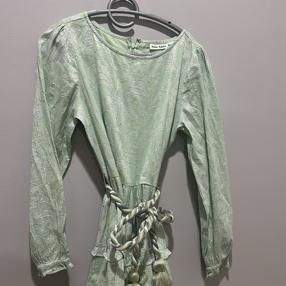 NWOT Roller Rabbit Mint Green Mini Dress Clermont Nori Silver Tie Tassels Tiered - Picture 7 of 12